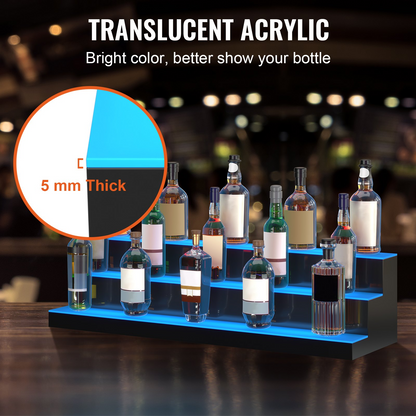 VEVOR LED Lighted Liquor Bottle Display, 3 Tiers 40 Inches, Illuminated Home Bar Shelf with RF Remote & App Control 7 Static Colors 1-4 H Timing, Acrylic Drinks Lighting Shelf for Holding 30 Bottles