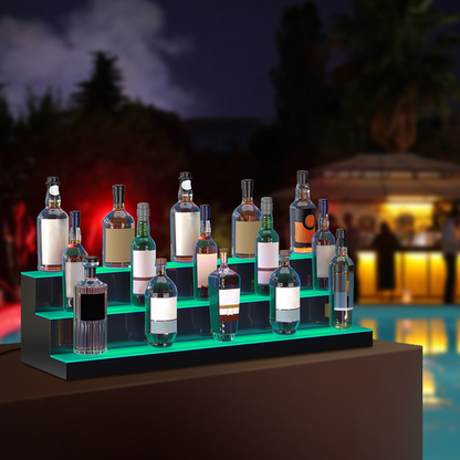VEVOR LED Lighted Liquor Bottle Display, 3 Tiers 40 Inches, Illuminated Home Bar Shelf with RF Remote & App Control 7 Static Colors 1-4 H Timing, Acrylic Drinks Lighting Shelf for Holding 30 Bottles
