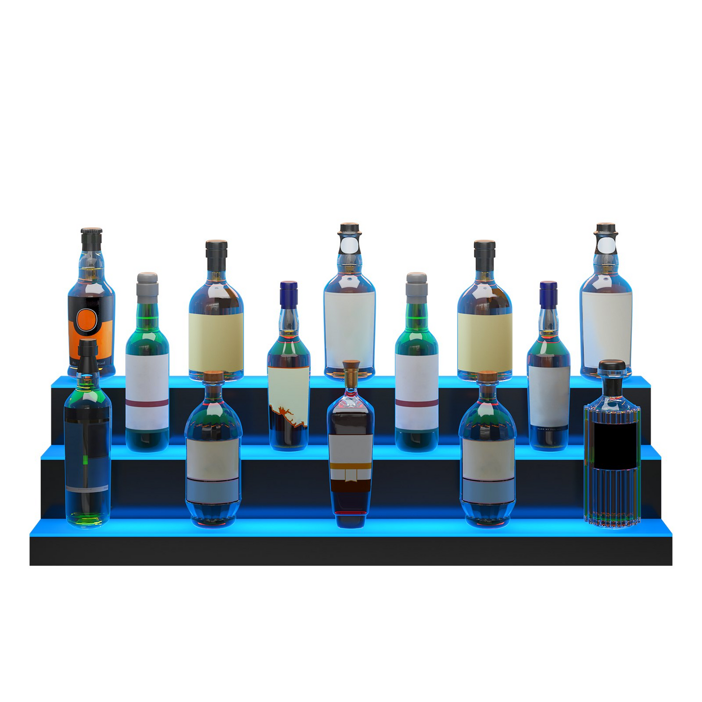 VEVOR LED Lighted Liquor Bottle Display, 3 Tiers 40 Inches, Illuminated Home Bar Shelf with RF Remote & App Control 7 Static Colors 1-4 H Timing, Acrylic Drinks Lighting Shelf for Holding 30 Bottles