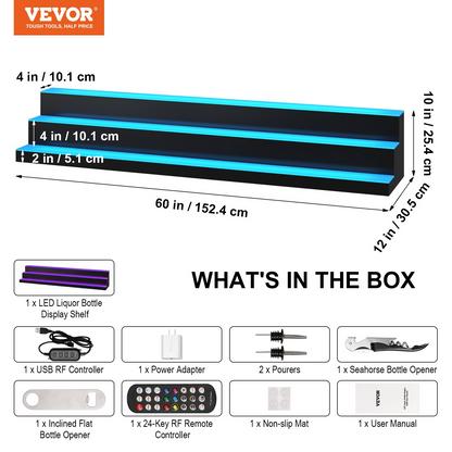 VEVOR LED Lighted Liquor Bottle Display Bar Shelf RF & App Control 60" 3-Step