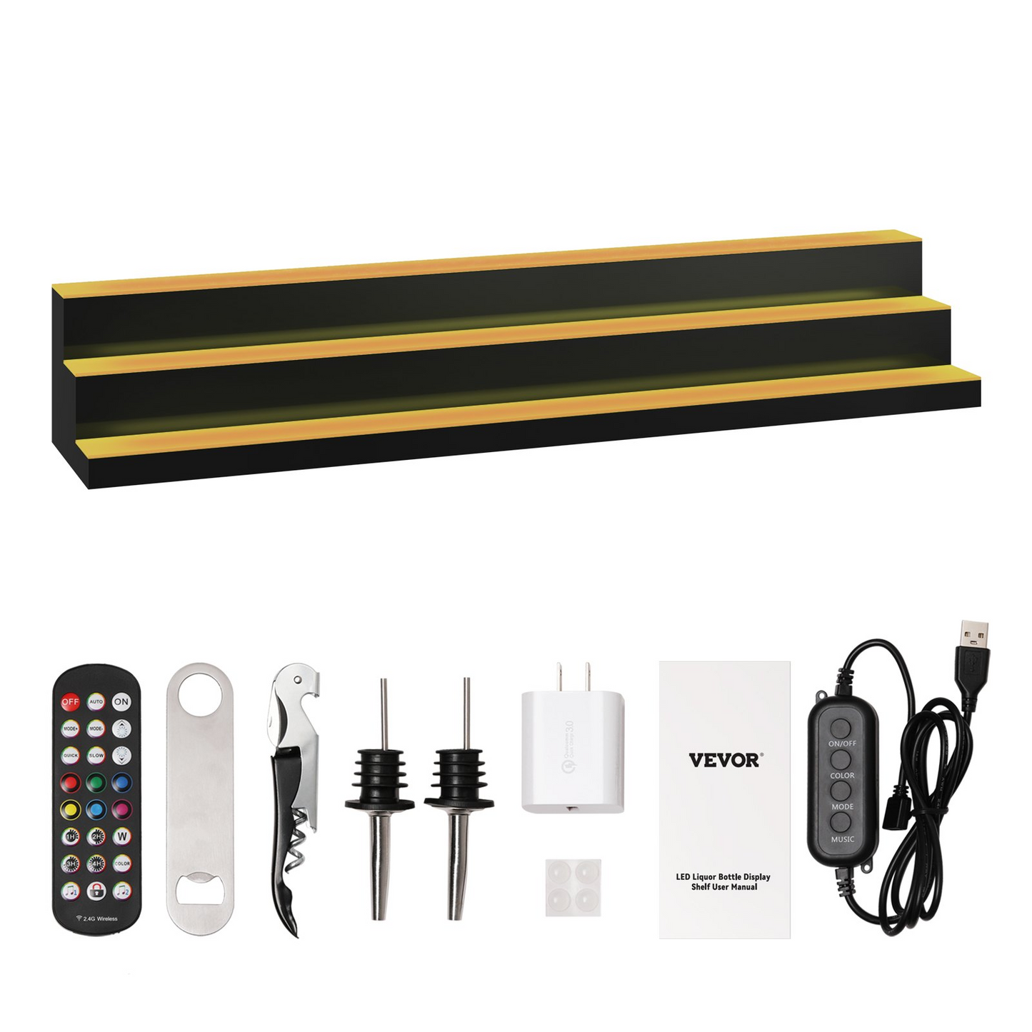 VEVOR LED Lighted Liquor Bottle Display Bar Shelf RF & App Control 60" 3-Step