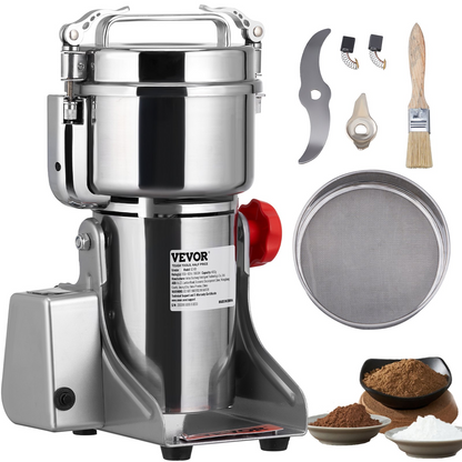 VEVOR 1000g Electric Grain Mill Grinder, 3750W High-Speed Commercial Spice Grinders, Stainless Steel Swing Type Pulverizer Powder Machine, for Spices Cereals Dry Grains Coffee Corn Pepper