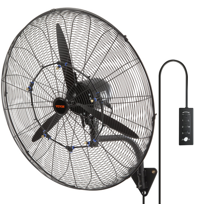 VEVOR Wall-Mount Misting Fan, 30 Inch, 3-speed High Velocity Max. 9500 CFM, Waterproof Oscillating Industrial Wall Fan, Commercial or Residential for Warehouse, Greenhouse, Workshop, Black, ETL Listed