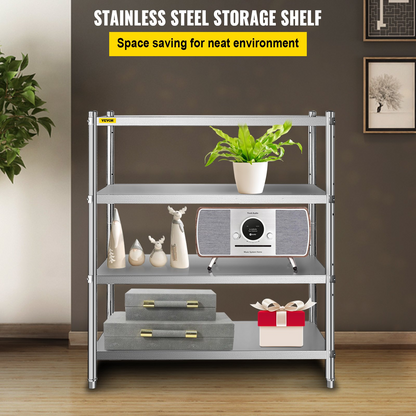 VEVOR Stainless Steel Shelving 46.8x18.5 Inch 4 Tier Adjustable Shelf Storage Unit Stainless Steel Heavy Duty Shelving for Kitchen Commercial Office Garage Storage 330lb Per Shelf