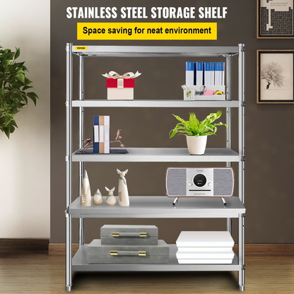 VEVOR Stainless Steel Shelves 47.5x18 Inch 5 Tier Adjustable Shelf Storage Unit Stainless Steel Rack Shelving Heavy Duty Shelving for Kitchen Commercial Office Garage Storage 330lb Per Shelf