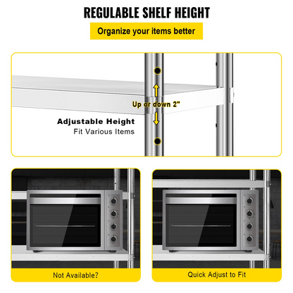 VEVOR Stainless Steel Shelves 47.5x18 Inch 5 Tier Adjustable Shelf Storage Unit Stainless Steel Rack Shelving Heavy Duty Shelving for Kitchen Commercial Office Garage Storage 330lb Per Shelf