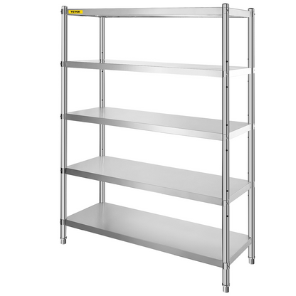 VEVOR Stainless Steel Shelves 47.5x18 Inch 5 Tier Adjustable Shelf Storage Unit Stainless Steel Rack Shelving Heavy Duty Shelving for Kitchen Commercial Office Garage Storage 330lb Per Shelf