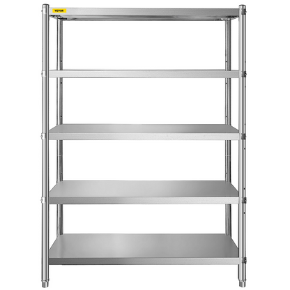 VEVOR Stainless Steel Shelves 47.5x18 Inch 5 Tier Adjustable Shelf Storage Unit Stainless Steel Rack Shelving Heavy Duty Shelving for Kitchen Commercial Office Garage Storage 330lb Per Shelf