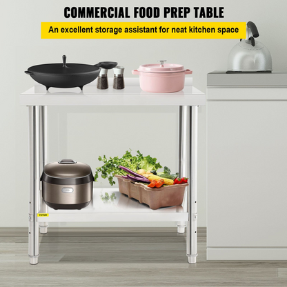 VEVOR Stainless Steel Prep Table, 36 x 24 x 35 Inch, 440lbs Load Capacity Heavy Duty Metal Worktable with Backsplash and Adjustable Undershelf, Commercial Workstation for Kitchen Restaurant