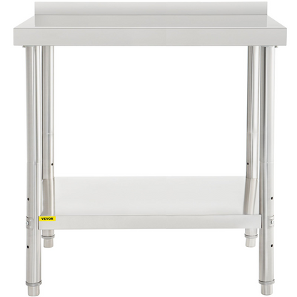 VEVOR Stainless Steel Prep Table, 36 x 24 x 35 Inch, 440lbs Load Capacity Heavy Duty Metal Worktable with Backsplash and Adjustable Undershelf, Commercial Workstation for Kitchen Restaurant