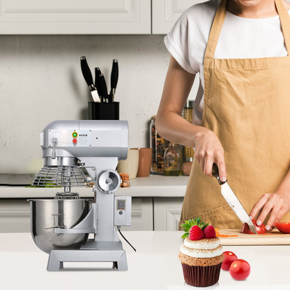VEVOR Commercial Food Mixer 20Qt 750W 3 Speeds Adjustable 105 180 and 408 RPM Food Processor Heavy Duty with Stainless Steel Bowl Dough Hooks Whisk Beater for Schools Bakeries Restaurants Pizzeria