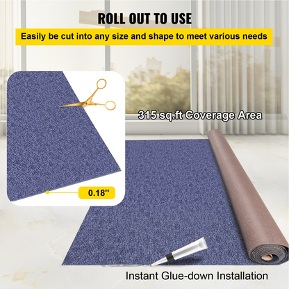 VEVOR Deep Blue Marine Carpet 6 ft x 52.5 ft Marine Carpeting Marine Grade Carpet for Boats with Waterproof Back Outdoor Rug for Patio Porch Deck Garage Outdoor Area Rug Runner Non-Slide Porch Rug