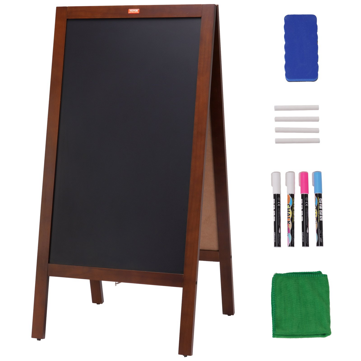 VEVOR A Frame Chalkboard Sign, Double-Sided Sidewalk Signs, Freestanding Vintage Wooden Chalk Board with Chalks & Magnetic Eraser, Rustic Brown Outdoor Sandwich Board, 20"x40", Kitchen Home Wedding