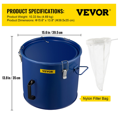 VEVOR Fryer Grease Bucket 10 Gal Oil Disposal Caddy Steel Fryer Oil Bucket w/Rust-proof Coating 37.9L Oil Transport Container w/Lid & Lock Clips Oil Caddy w/Filter Bag For Hot Cooking Oil Filtering