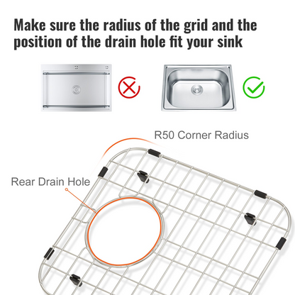 VEVOR Sink Protector Grid 2PCS, 13.3"x11.6" Stainless Steel Sink Grates, Rear Drain Sink Grates with R50 Corner Radius, Large Sink Bottom Grids, Universal Bowl Rack Sink Accessories For Kitchen Sink