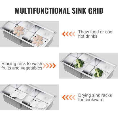VEVOR Sink Protector Grid 2PCS, 13.3"x11.6" Stainless Steel Sink Grates, Rear Drain Sink Grates with R50 Corner Radius, Large Sink Bottom Grids, Universal Bowl Rack Sink Accessories For Kitchen Sink