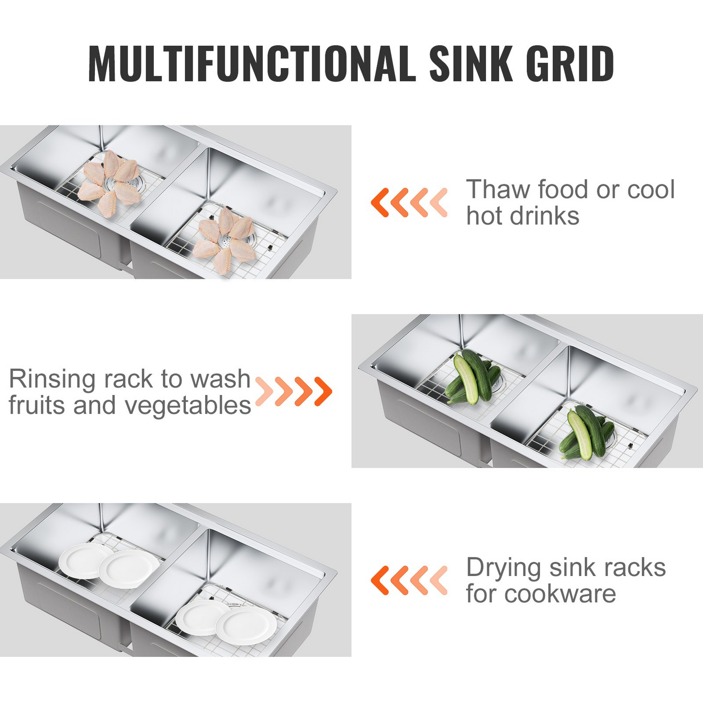 VEVOR Sink Protector Grid 2PCS, 13.3"x11.6" Stainless Steel Sink Grates, Rear Drain Sink Grates with R50 Corner Radius, Large Sink Bottom Grids, Universal Bowl Rack Sink Accessories For Kitchen Sink