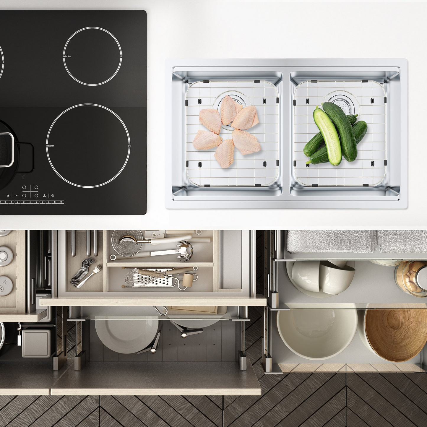 VEVOR Sink Protector Grid 2PCS, 13.3"x11.6" Stainless Steel Sink Grates, Rear Drain Sink Grates with R50 Corner Radius, Large Sink Bottom Grids, Universal Bowl Rack Sink Accessories For Kitchen Sink