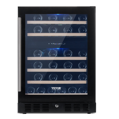 VEVOR Wine Cooler, 46 Bottles Under Counter Built-in or Freestanding Wine Refrigerator, Dual Zone Beverage Cooler with Blue LED Light, Single Door, Child Lock for Beer Soda Wine Water, ETL Listed