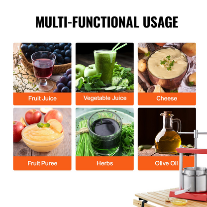 VEVOR Fruit Wine Press, 0.53 Gallon/2L, 2 Stainless Steel Barrels, Manual Juice Maker, Cider Apple Grape Tincture Vegetables Honey Olive Oil Making Press with T-Handle for Outdoor, Kitchen, and Home