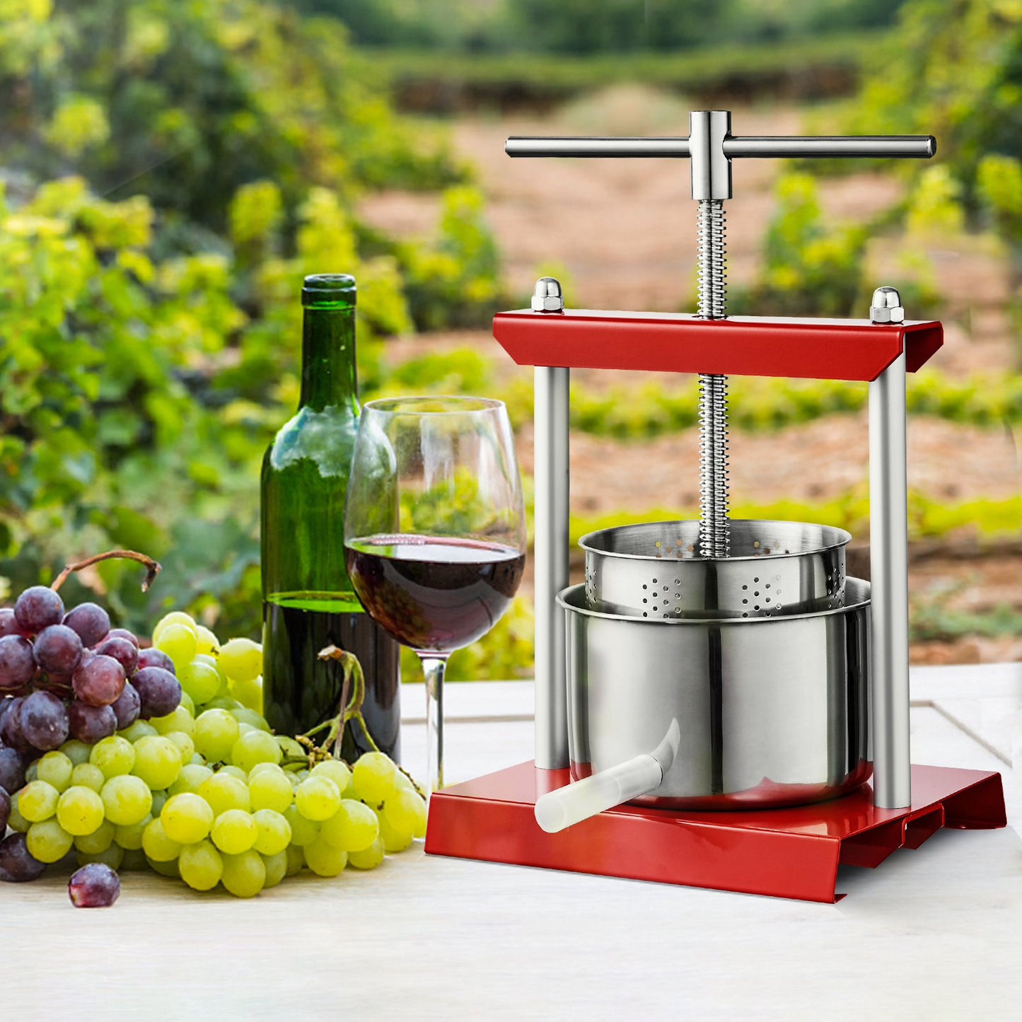 VEVOR Fruit Wine Press, 0.53 Gallon/2L, 2 Stainless Steel Barrels, Manual Juice Maker, Cider Apple Grape Tincture Vegetables Honey Olive Oil Making Press with T-Handle for Outdoor, Kitchen, and Home