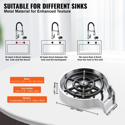 VEVOR Glass Rinser, 10 Powerful Spraying Jets 360° Rotating Cup Rinser for Sink, Wearproof ABS Kitchen Sink Faucet Cup Washer & ABS Cup Holder for Baby Bottle, Glass Cup, Wine Glass(Silver Grey Base)