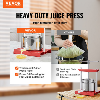 VEVOR Fruit Wine Press, 1.6 Gallon/6L, 2 Stainless Steel Barrels, Manual Juice Maker, Cider Apple Grape Tincture Vegetables Honey Olive Oil Making Press with T-Handle for Outdoor, Kitchen, and Home