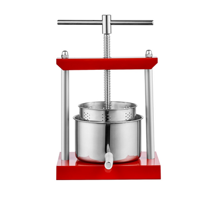 VEVOR Fruit Wine Press, 1.6 Gallon/6L, 2 Stainless Steel Barrels, Manual Juice Maker, Cider Apple Grape Tincture Vegetables Honey Olive Oil Making Press with T-Handle for Outdoor, Kitchen, and Home