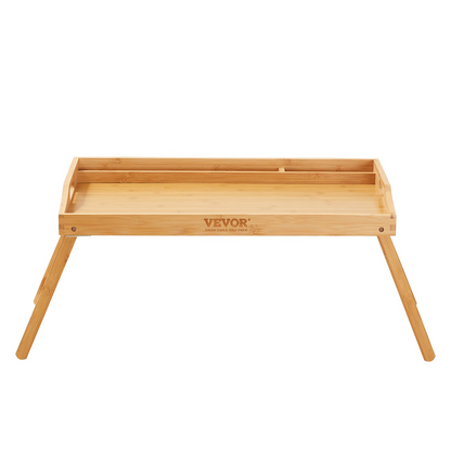 VEVOR Bed Tray Table with Foldable Legs & Media Slot, Bamboo Breakfast Tray for Sofa, Bed, Eating, Snacking, and Working, Serving Laptop Desk Tray TV Tray, Portable Food Snack Platter, 21.6" x 13.8"