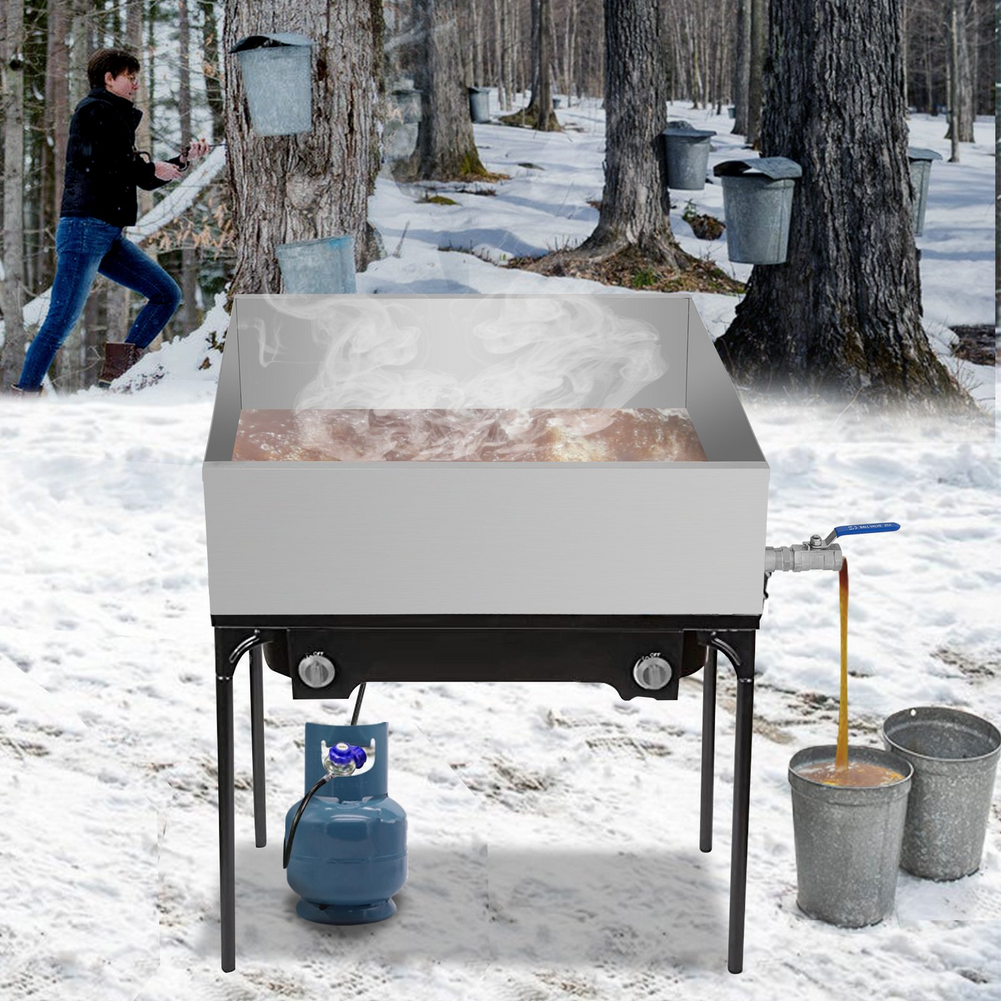 VEVOR Maple Syrup Evaporator Pan 24x24x7 Inch Stainless Steel Maple Syrup Boiling Pan for Boiling Maple Syrup