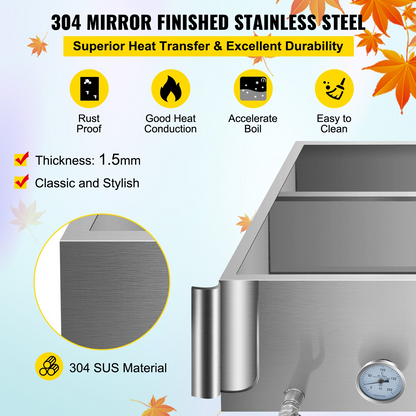 VEVOR Maple Syrup Evaporator Pan 36x24x18.5 Inch Stainless Steel Maple Syrup Boiling Pan with Valve and Thermometer and Divided Pan and Feed Pan