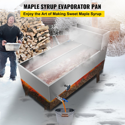 VEVOR Maple Syrup Evaporator Pan 48x24x19 Inch Stainless Steel Maple Syrup Boiling Pan with Valve and Thermometer and Divided Pan and Feed Pan