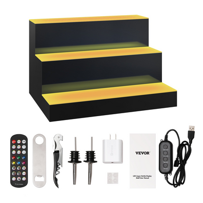 VEVOR LED Lighted Liquor Bottle Display Bar Shelf RF & App Control 16" 3-Step