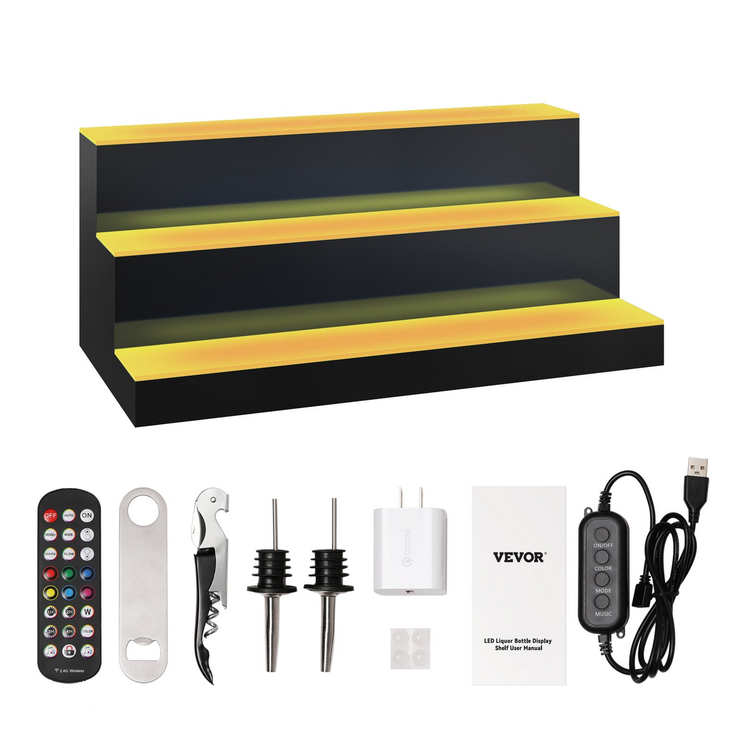 VEVOR LED Lighted Liquor Bottle Display Bar Shelf RF & App Control 24" 3-Step