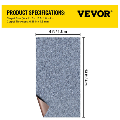 VEVOR Gray Marine Carpet 6 ft x 13.1 ft Boat Carpet Rugs Indoor Outdoor Rugs for Patio Deck Anti-Slide TPR Water-Proof Back Cut Outdoor Marine Carpeting Easy Clean Outdoor Carpet Roll