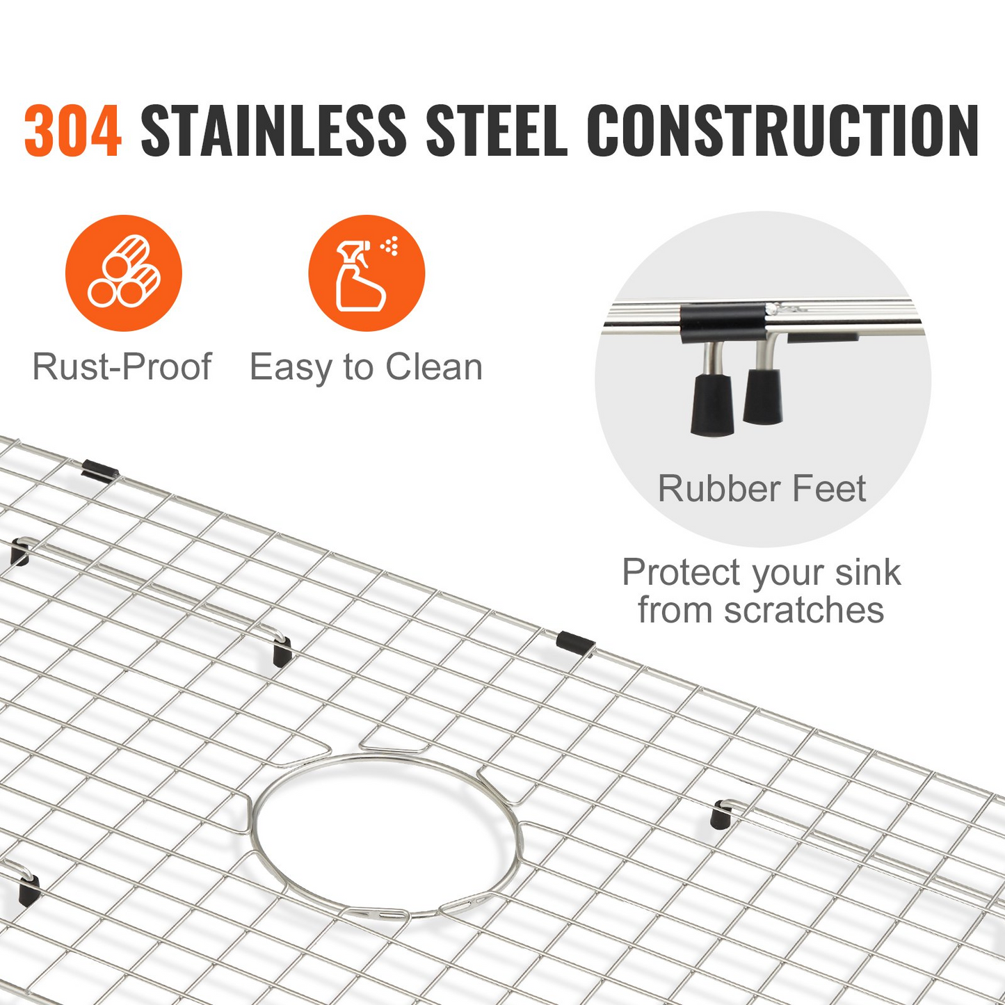 VEVOR Sink Protector Grid, 28.5"x15.6" Stainless Steel Sink Grates, Centered Drain Sink Grates with R20 Corner Radius, Large Sink Bottom Grids, Universal Bowl Rack Sink Accessories For Kitchen Sink