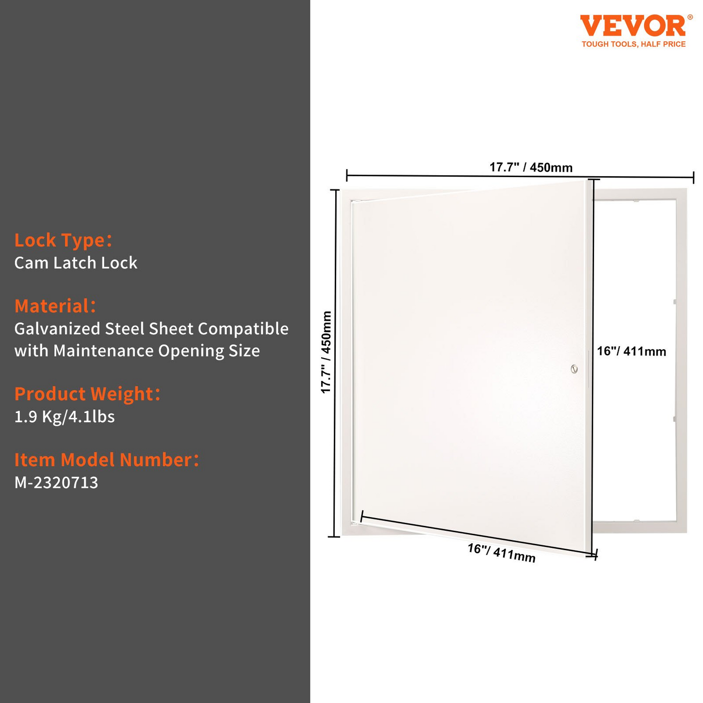 VEVOR Access Panel for Drywall & Ceiling, 16 x 16 Inch Plumbing Access Panels, Reinforced Access Door, Heavy-Duty Steel Wall Hole Cover, Easy Install Removable Hinged Panel for Wiring & Cables, Silver