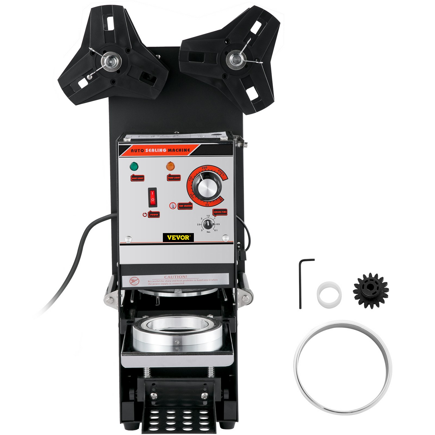 VEVOR Semi-automatic Cup Sealing Machine, 300-500 Cup/h Tea Cup Sealer Machine, Black Boba Cup Sealer Machine, 90/95mm Cup Diameter Boba Cup Sealing Machine with Control Panel for Bubble Milk Tea