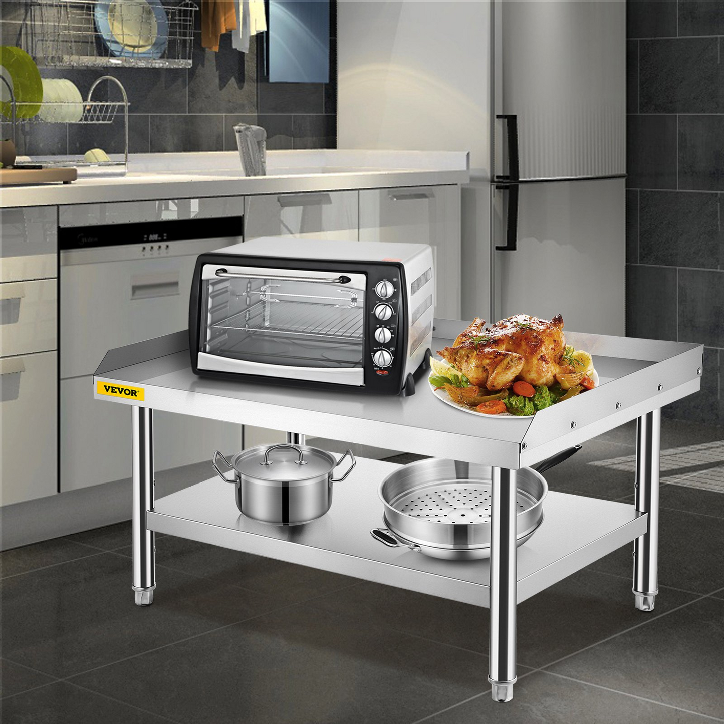VEVOR Stainless Steel Equipment Grill Stand, 60 x 30 x 24 Inches Stainless Table, Grill Stand Table with Adjustable Storage Undershelf, Equipment Stand Grill Table for Hotel, Home, Restaurant Kitchen