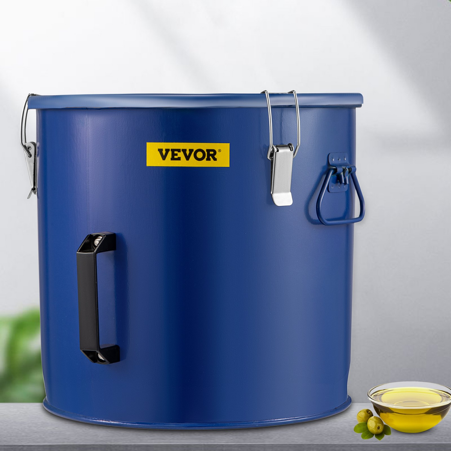 VEVOR Fryer Grease Bucket 10 Gal Oil Disposal Caddy Steel Fryer Oil Bucket w/Rust-proof Coating 37.9L Oil Transport Container w/Lid & Lock Clips Oil Caddy w/Filter Bag For Hot Cooking Oil Filtering
