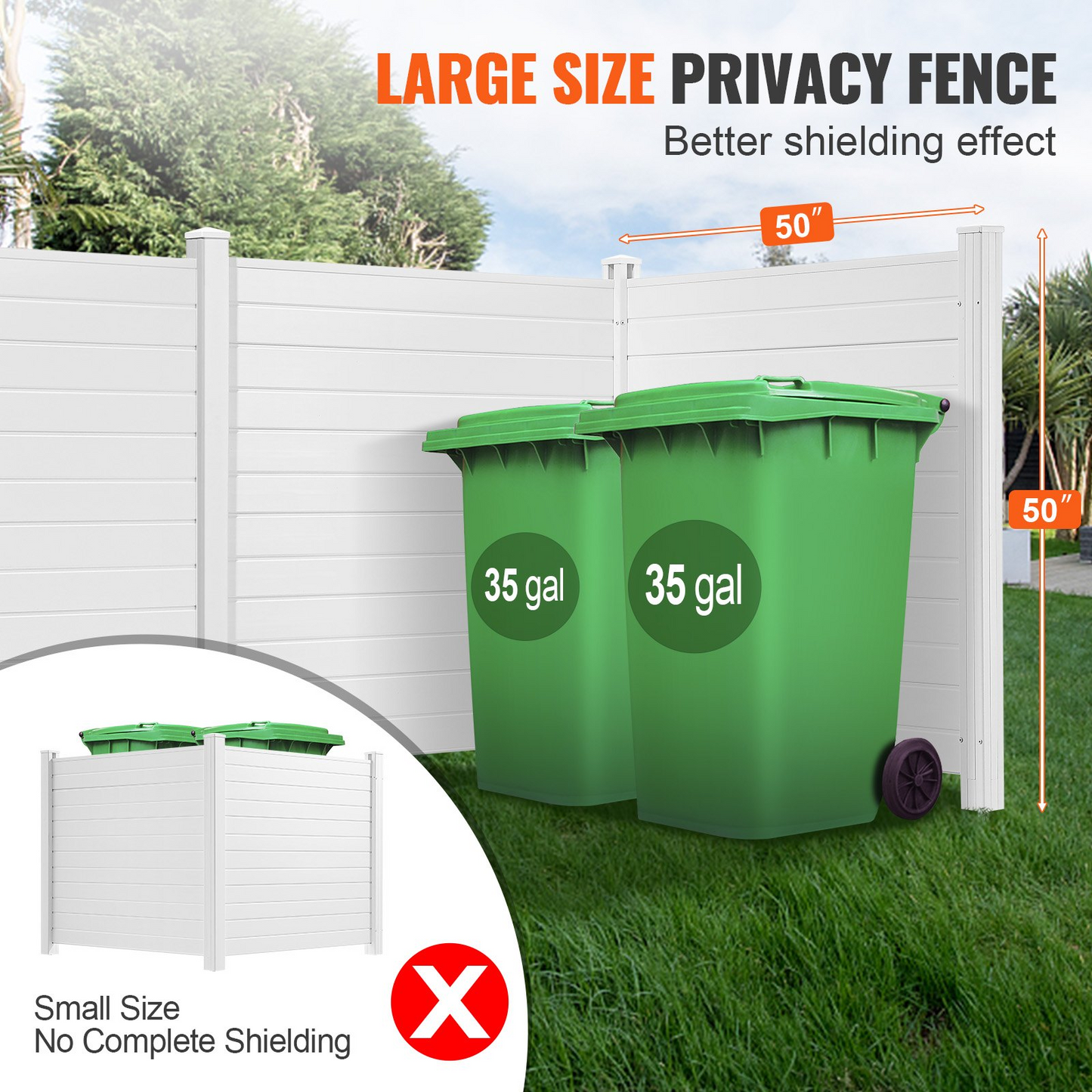 VEVOR Outdoor Privacy Screens, 50" W x 50" H Air Conditioner Fence, Pool Equipment Enclosure, Horizontal Vinyl Privacy Fence, Perfect to Enclose Trash Can and A/C Units (3-Panel)