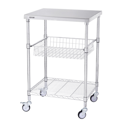 VEVOR 3-Tier Utility Cart Rolling Cart on Wheels 24"x20"x36.6" 470 LBS 6 Hooks
