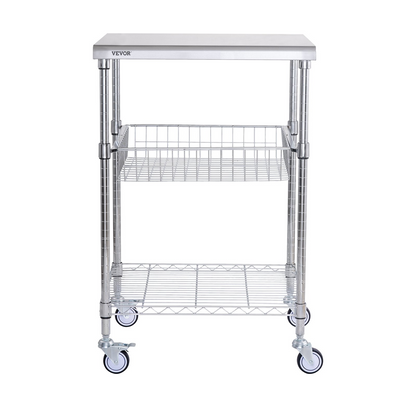 VEVOR 3-Tier Utility Cart Rolling Cart on Wheels 24"x20"x36.6" 470 LBS 6 Hooks