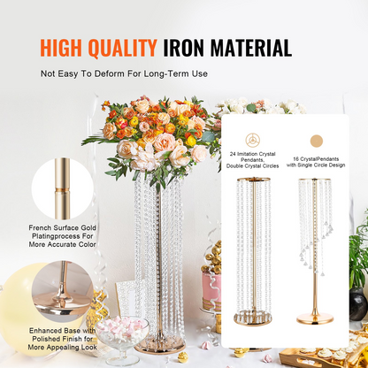 VEVOR 10PCS 35.43inchTall Crystal Wedding Flowers Stand, Luxurious Centerpieces Flower Vases Crystal Gold Vase Metal, Perfect for T-stage Wedding Party Ceremony Dinner Event Hotel Home Decor