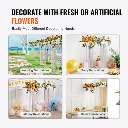 VEVOR 10PCS 35.43inchTall Crystal Wedding Flowers Stand, Luxurious Centerpieces Flower Vases Crystal Gold Vase Metal, Perfect for T-stage Wedding Party Ceremony Dinner Event Hotel Home Decor
