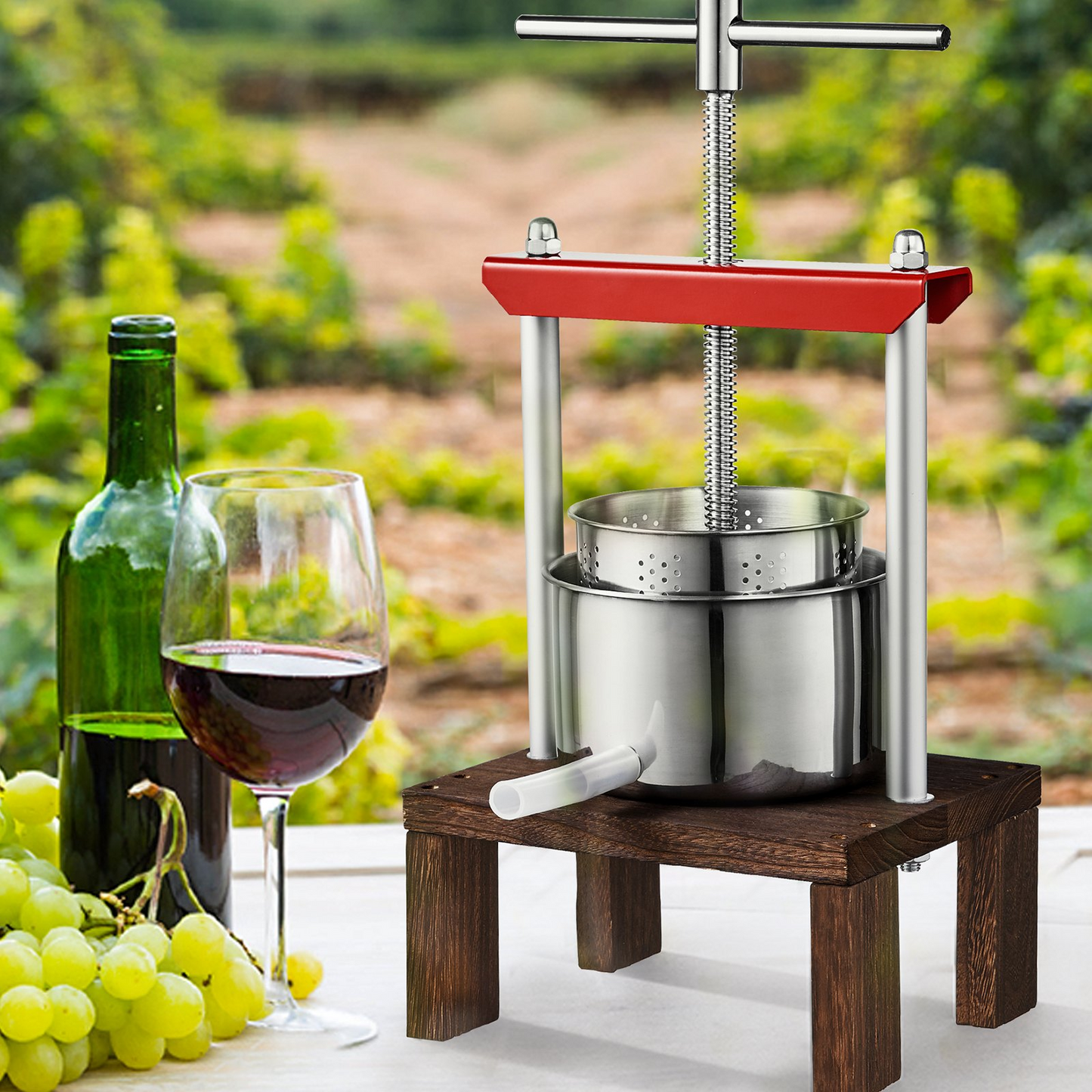 VEVOR Fruit Wine Press, 0.53 Gallon/2L, 2 Stainless Steel Barrels, Manual Juice Maker, Cider Apple Grape Tincture Vegetables Honey Olive Oil Making Press with T-Handle & Stable Base for Kitchen, Home