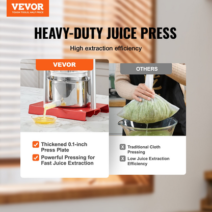 VEVOR Fruit Wine Press, 1.6 Gallon/6L, 2 Stainless Steel Barrels, Manual Juice Maker, Cider Apple Grape Tincture Vegetables Honey Olive Oil Making Press with T-Handle for Outdoor, Kitchen, and Home