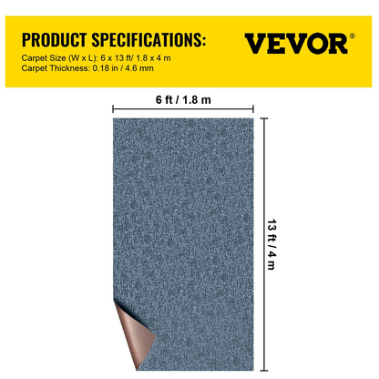 VEVOR Gray Marine Carpet 6 ft x 13.1 ft Boat Carpet Rugs Indoor Outdoor Rugs for Patio Deck Anti-Slide TPR Water-Proof Back Cut Outdoor Marine Carpeting Easy Clean Outdoor Carpet Roll