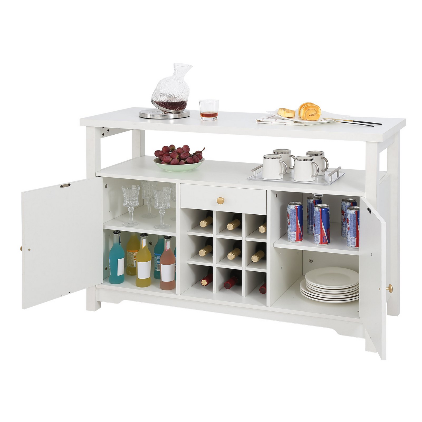 VEVOR 55 Inch Industrial Bar Cabinet, Wine Table for Liquor and Glasses, Sideboard Buffet Cabinet with Wine Rack, Freestanding Farmhouse Wood Coffee Bar Cabinet for Living Room, Home Bar, and Kitchen
