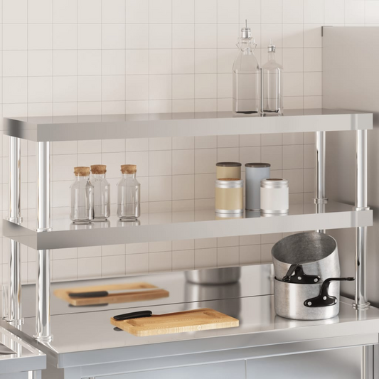vidaXL Work Table Overshelf 2-Tier 43.3"x11.8"x25.6" Stainless Steel